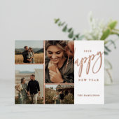 エレガントScript Happy New Yearミニマル 4写真 箔シーズンカード (立ち正面)