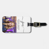 エレガントScript Monogramのパーソナライズされた写真連絡 ラゲッジタグ (正面横)