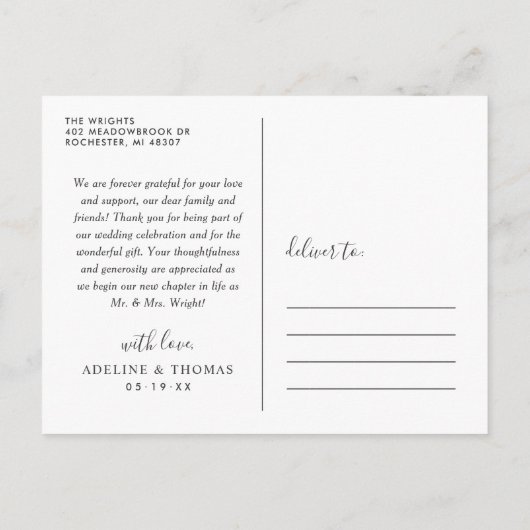 エレガントScript Monogramの結婚写真 ポストカード (裏面)