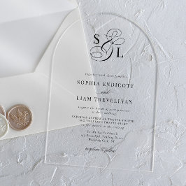 エレガントScript Monogramフォーマル結婚のアーチ アクリル招待状
