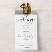 エレガントScript Monogram金ゴールドハート結婚写真 オールインワン招待状 (内側)