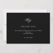 エレガントScript Monogram Black & White 結婚's サンキューカード (正面)
