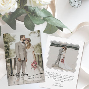 エレガントScript Overlayモダン Two Photo結婚's サンキューカード