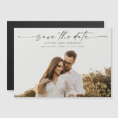 エレガントScript Photoの磁気結婚カード (正面/裏面)