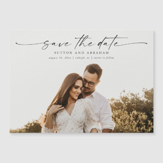 エレガントScript Photoの磁気結婚カード (正面)