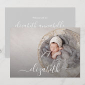 エレガントScript PhotoベビーBirth Announcement (正面/裏面)