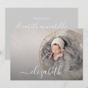 エレガントScript PhotoベビーBirth Announcement