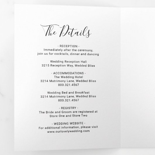 エレガントScript Photoモダン結婚の 三つ折り招待状 (内部最初)