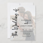 エレガントScript Photo白黒フォーマル結婚の 招待状 (正面)