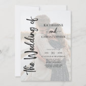 エレガントScript Photo白黒フォーマル結婚の 招待状 (正面)