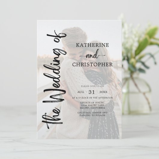 エレガントScript Photo白黒フォーマル結婚の 招待状 (スタンド正面)