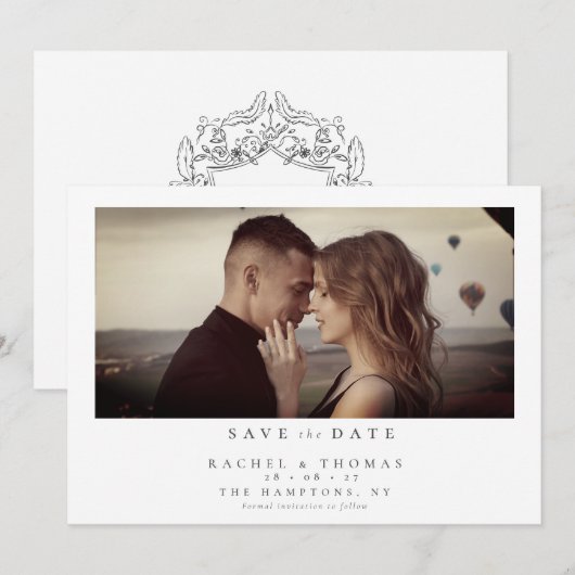 エレガントScript Photo白黒結婚の セーブザデート (正面/裏面)
