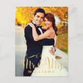 エレガントScript Photo結婚 Monogram Thank You ポストカード (正面)