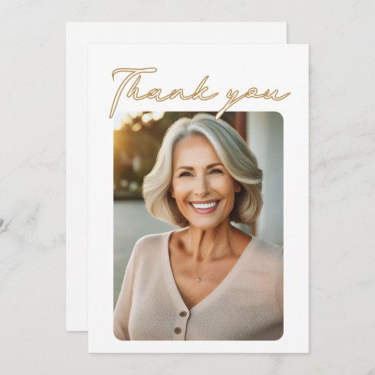 エレガントScript Photo誕生日 サンキューカード (正面/裏面)