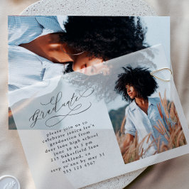 エレガントScript Photo Arch卒業パーティー ベラム紙招待状