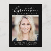 エレガントScript Photo Black卒業パーティー インビテーションポストカード (正面)