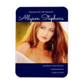 エレガントScript Photo Blue卒業発表 マグネット (縦)