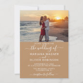 エレガントScript Photo Boho Tan Beige結婚の 招待状 (正面)