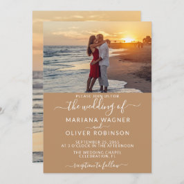 エレガントScript Photo Boho Tan Beige結婚の 招待状