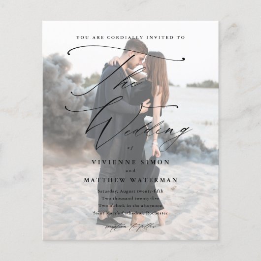 エレガントScript Photo Budget結婚式招待状 (正面)