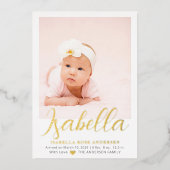 エレガントScript Photo Girlベビー誕生発表 箔招待状 (正面)