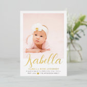 エレガントScript Photo Girlベビー誕生発表 箔招待状 (立ち正面)