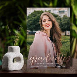 エレガントScript Photo Graduationバラ金ゴールド 箔招待状