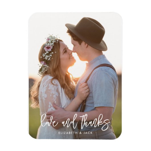 エレガントScript Photo Love and 感謝してい 結婚's マグネット (縦)