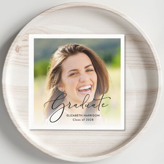 エレガントScript Photo Overlay卒業パーティー スタンダードカクテルナプキン