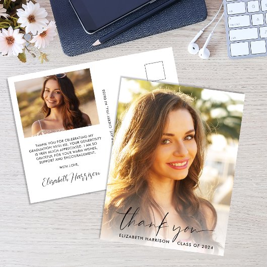 エレガントScript Photo Overlay Graduationありがとう ポストカード