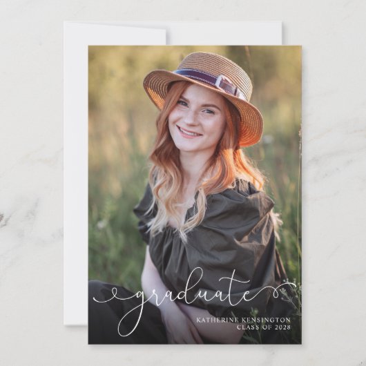 エレガントScript Photo Sage Green卒業 案内状 (正面)