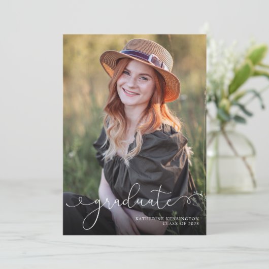 エレガントScript Photo Sage Green卒業 案内状 (スタンド正面)