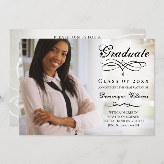 エレガントScript Photo Virtual Graduation Party 招待状 (正面/裏面)