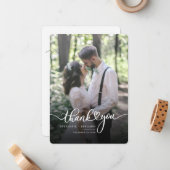 エレガントScript Photo's 結婚 Thank You ノートカード (正面/裏面インサイチュ)