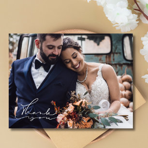 エレガントScript Photo's 結婚 Thank You ポストカード