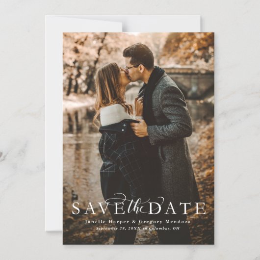 エレガントscript save date photo マグネット招待状 (正面)