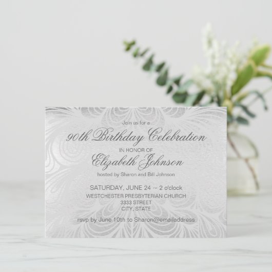 エレガントScript Silver 90th誕生日招待状 招待状 (スタンド正面)