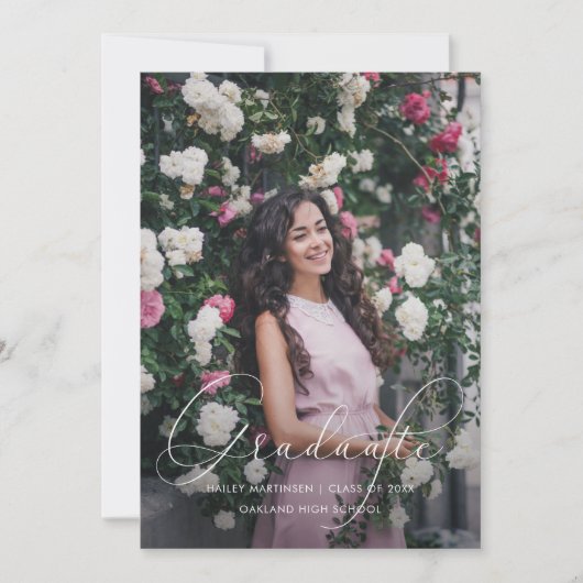 エレガントScript Soft Gray Graduation Partyの写真 招待状 (正面)