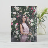 エレガントScript Soft Gray Graduation Partyの写真 招待状 (スタンド正面)