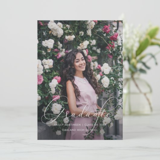 エレガントScript Soft Gray Graduation Partyの写真 招待状 (スタンド正面)