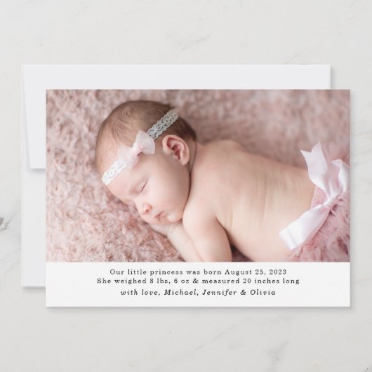 エレガントScript Sweet Welcome Photo誕生 案内状 (裏面)