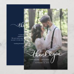 エレガントScript Wedding Dayフォトサンキューカード 招待状