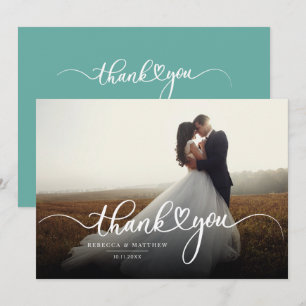 エレガントScript Wedding Dayフォトサンキューカード 招待状