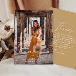 エレガントScript Yellow Photo Graduation Thank 招待状
