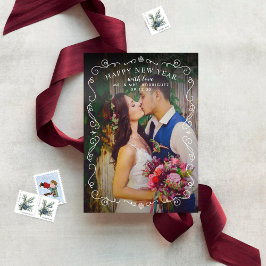 エレガントScroles Happy New Year Burgundy Photo シーズンカード