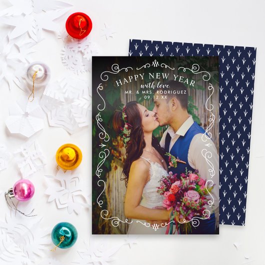 エレガントScroles Happy New Year Navy Blue写真 シーズンカード