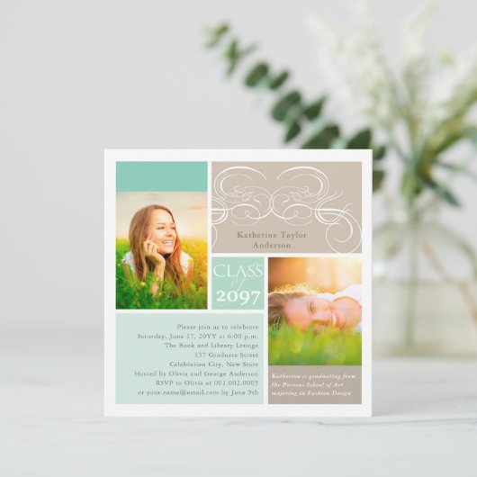 エレガントScroll Mint Two Photo Gradation Party 招待状 (スタンド正面)