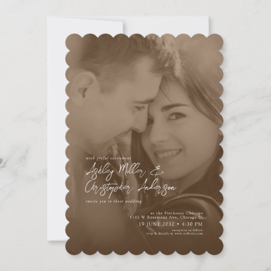 エレガントSepia Duoton写真結婚の 招待状 (正面)