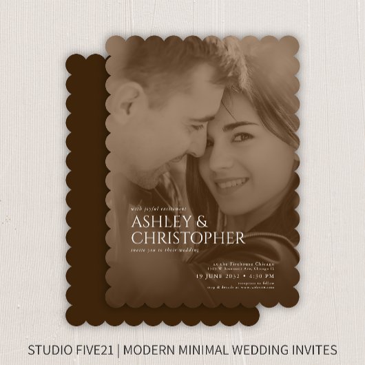 エレガントSepia Duoton写真結婚の 招待状