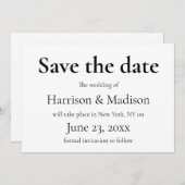 エレガントserif黒と白の結婚式の日付を保存 セーブザデート (正面/裏面)